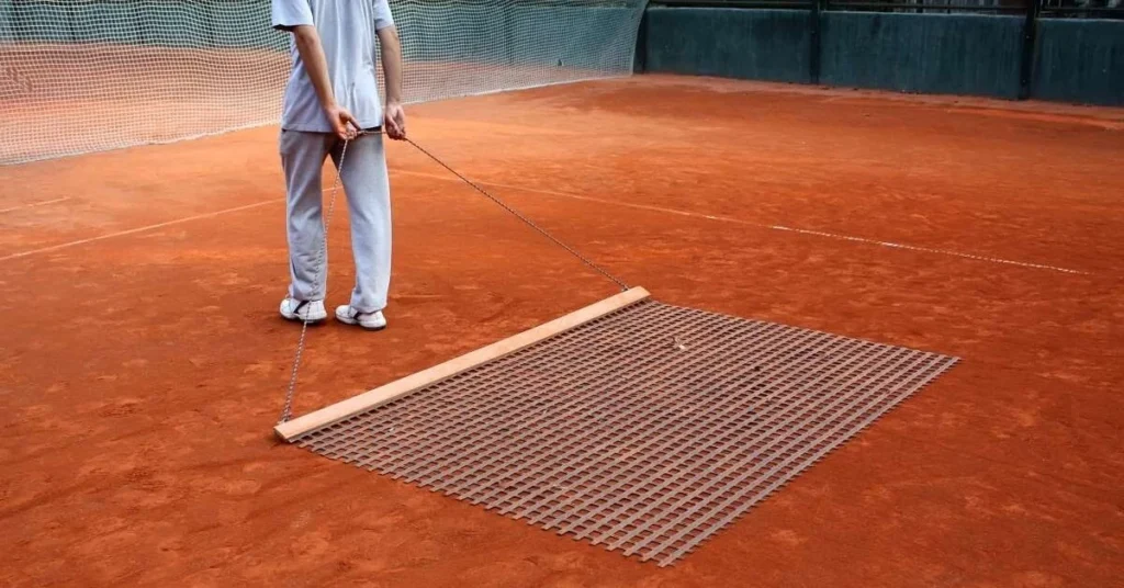 cleaning a tennis clay court