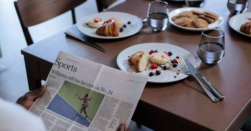 reading news paper with serena williams