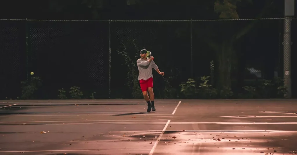 tennis player plays tennis in the rain